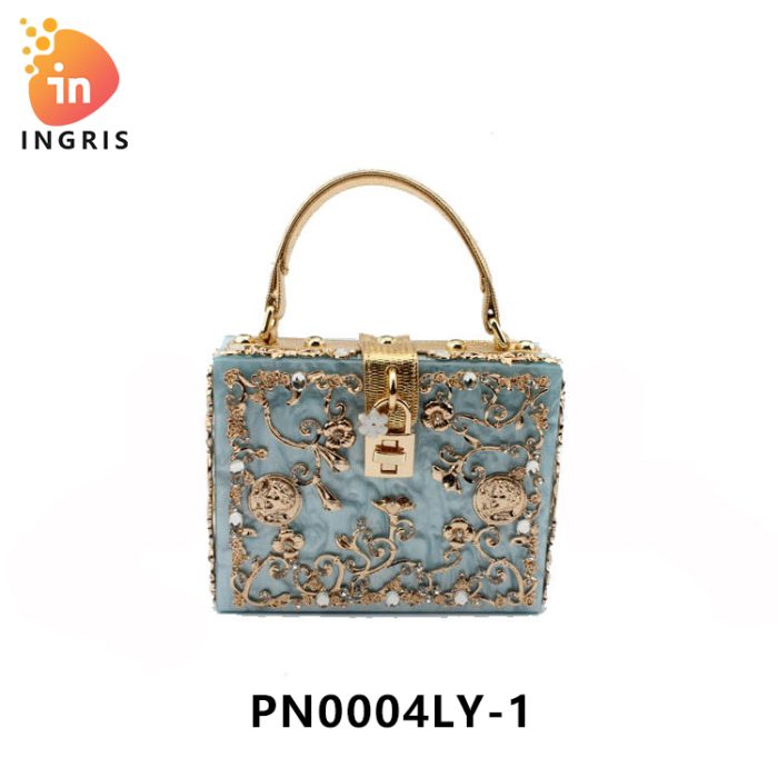 Hauwa - Luxury Blue and Gold Crystal Embellished Box Clutch