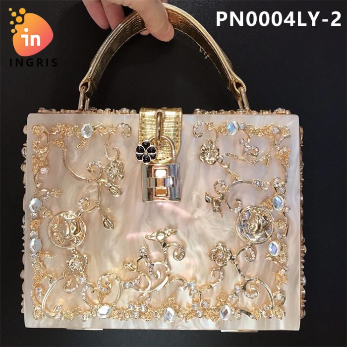 Hauwa - Luxury Blue and Gold Crystal Embellished Box Clutch