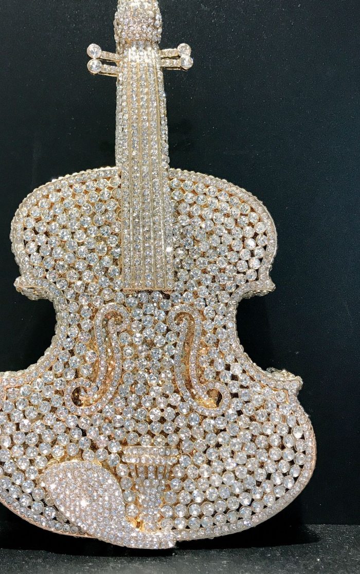 Melody - Crystal Violin Shaped Evening Clutch Bag