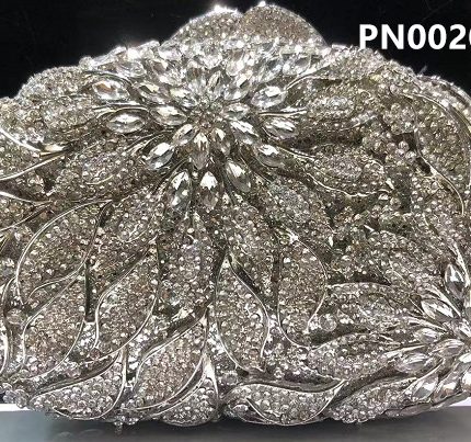 Okiki - Floral Leaf Crystal Embellished Evening Clutch