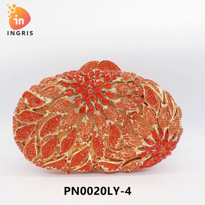 Okiki - Floral Leaf Crystal Embellished Evening Clutch