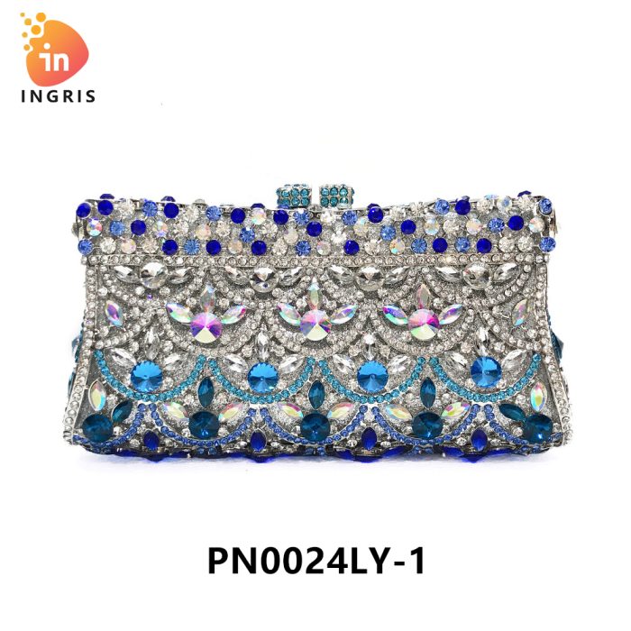 Vivy - Blue and Silver Crystal Embellished Evening Clutch