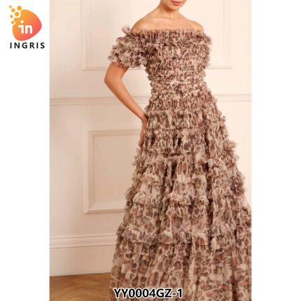 New Arrivals Printed One Shoulder Short Sleeve Casual Long Floral Dress Women-YY0004GZ