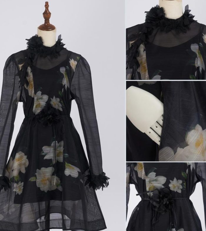 Autumn Ladies Holiday Style Dress New Design Vacation Pleated Floral Print Puff Sleeve Ladies Casual Dress for Women-GZYYWL062
