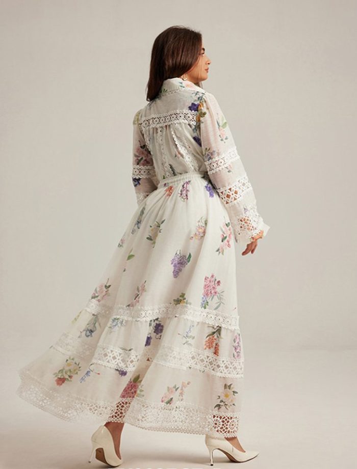 New Fashion Hollow Temperament Long Sleeve Dress Women's French Printed Shirt Dresses-YY0037GZ