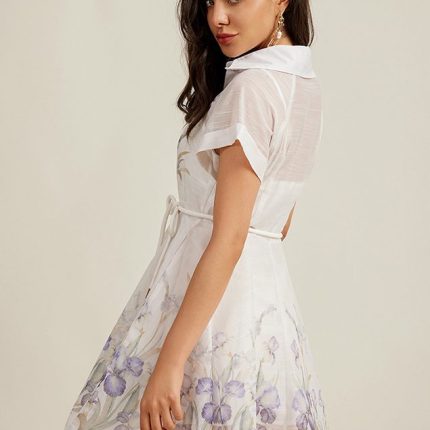 New Custom Women's Elegant Embroidered Sleeveless Button-Down Lapel Dress Women's Casual Summer Midi Dress-GZYYKJ066