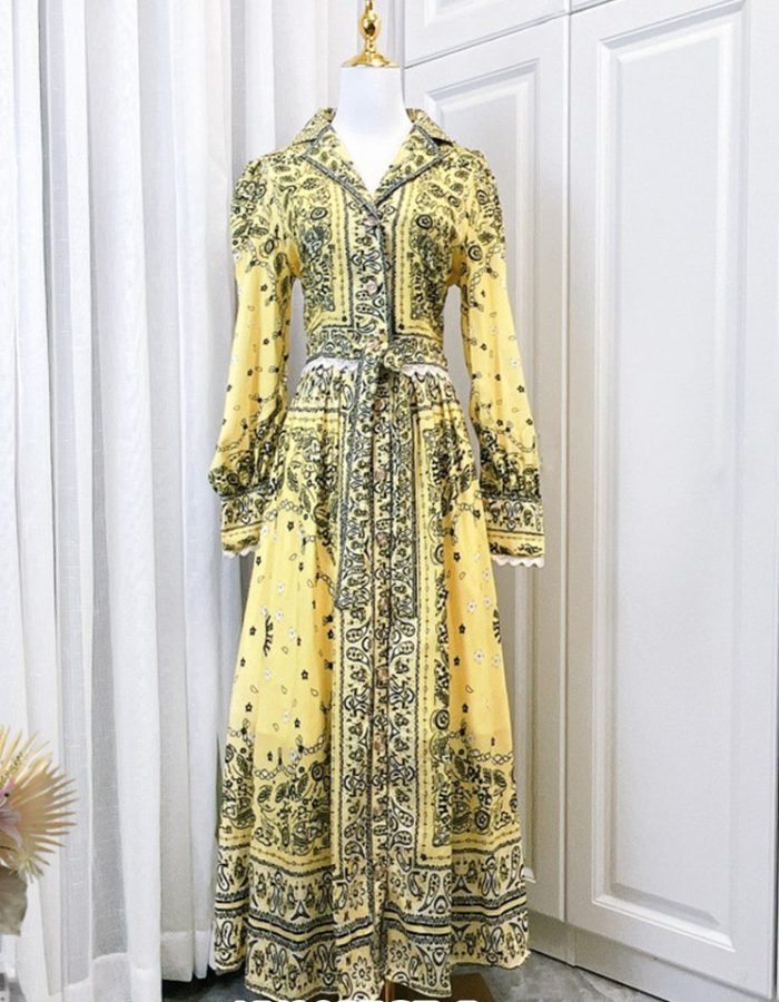 Long Sleeve pink and White Color Floral Print Casual Fashion Women Long Dress-YY0057GZ
