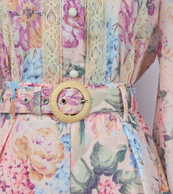 European and American Sexy Vacation Style Summer New Round Neck Long Sleeve Ruffled Design Floral Print Short Dress-YY0058GZ
