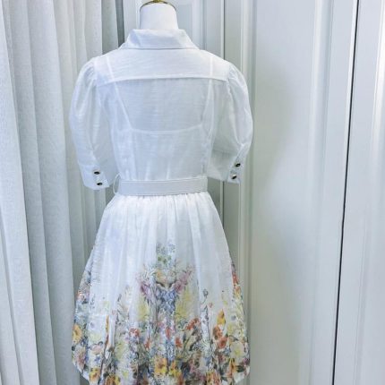 Spring and Summer New Women's Fashionable Vacation Style Suit Collar Short Sleeved Long Skirt Printed Dress-GZYYWL054