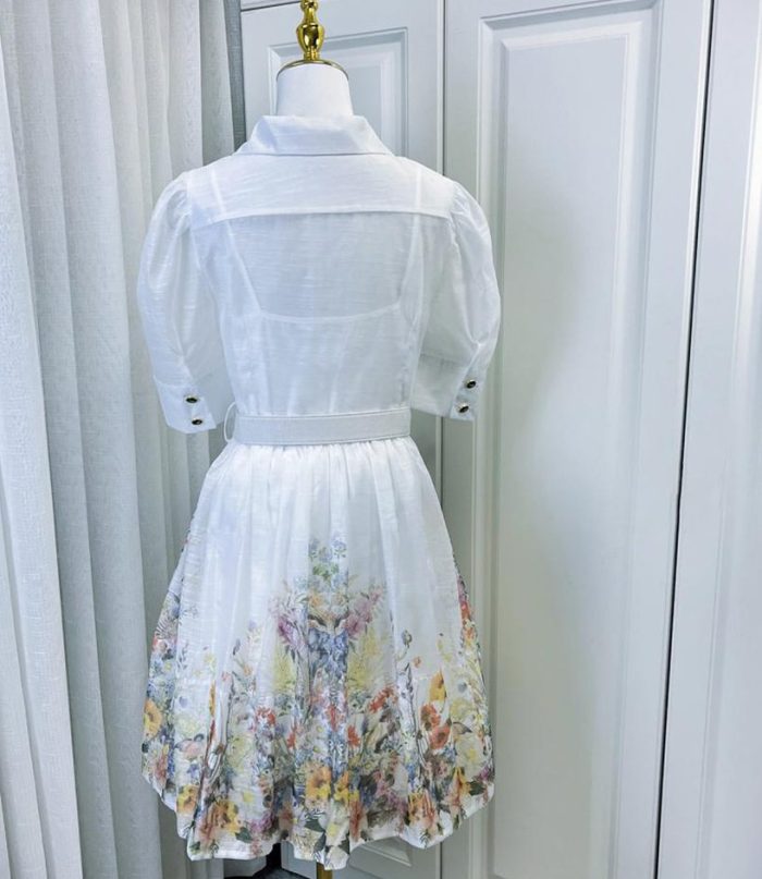 Spring and Summer New Women's Fashionable Vacation Style Suit Collar Short Sleeved Long Skirt Printed Dress-GZYYWL054