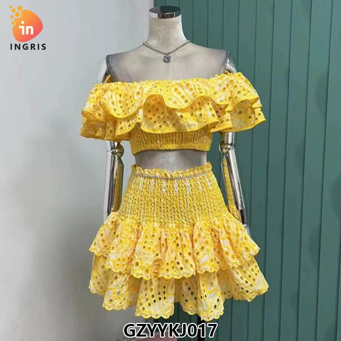 New Arrival Women French Style Short Top High Waist Short Skirt Sexy Two Piece Suit Outfits-GZYYYKJ017
