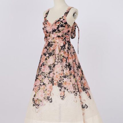 Lancai French Retro Western Style Positioning Printed Dress for Women Lace-up Hemline Puffy Dress-GZYYWL029