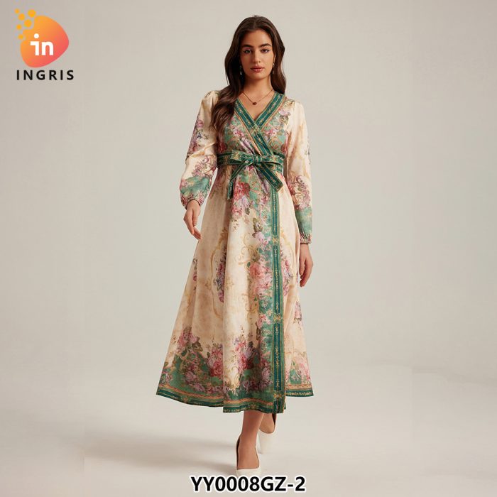 Middle East Muslim Dubai Luxury Print Women's Long Skirt Arab Moroccan Dress-YY0008GZ