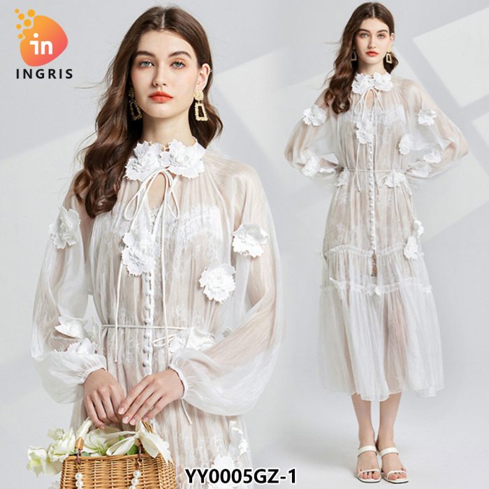 Wholesale in Stock 2 Piece Sexy Suspender + Sexy Embroidery Lace up Bridal Dresses Women 3d Flower-YY0005GZ