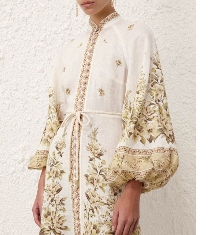 Custom Stand Collar Flared Sleeve Printed Long Lace Dress-GZYYKJ012
