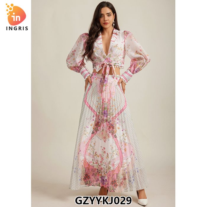 Women Long Sleeves Printed Midi Ladies Summer Elegant Vestido Casual Dress-GZYYKJ029