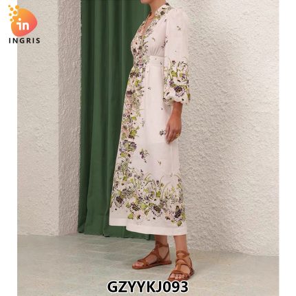 Short Sun Dress Flower Print Lantern Long Sleeve Wrap Floral Linen Mini Dress for Women-GZYYKJ093