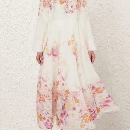 Crew Neck Floral Print Back Zipper Fly Long Sleeve Multi Color Casual Fashion Long Dress for Women-YY0053GZ