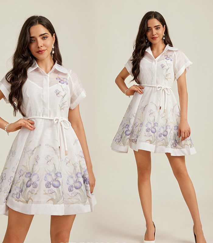 New Custom Women's Elegant Embroidered Sleeveless Button-Down Lapel Dress Women's Casual Summer Midi Dress-GZYYKJ066