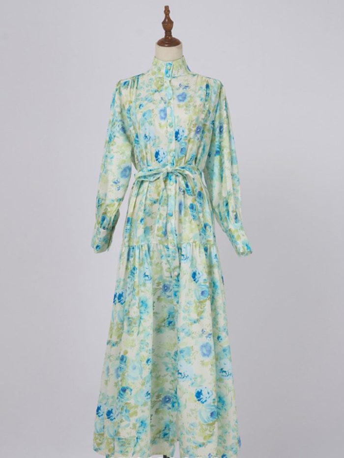 Leisure Women's Plus Size Spring New Sweet Printed Dress With Fluffy Sleeves Long Dress-YY0038GZ