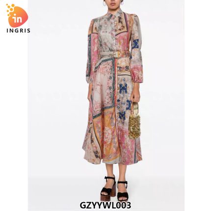 Spring retro ethnic casual dress loose color patchwork festive dress for women-GZYYWL003
