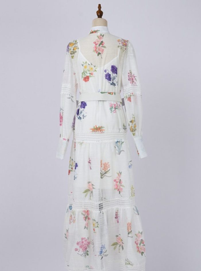 : Wholesale Women's Clothing Spring New Lantern Sleeve Printed Single Breasted Dress-GZYYWL024