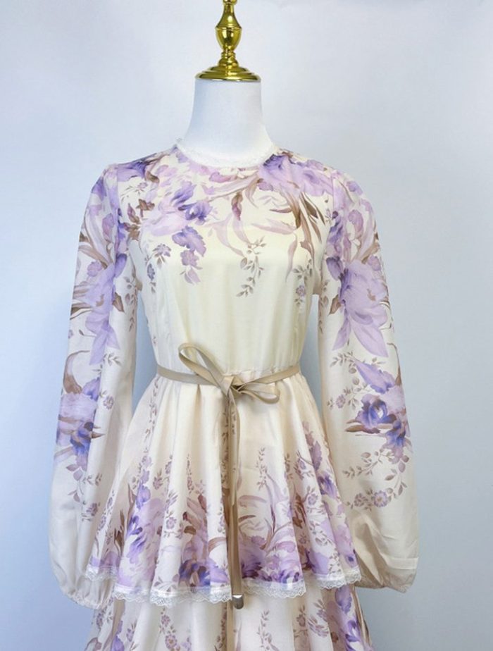 Plus Size High Quality Spring Elegant Stand Collar Dress for Women Printed Lace Vestidos Ladies Elegant Dresses Clothes Women-YY0046GZ