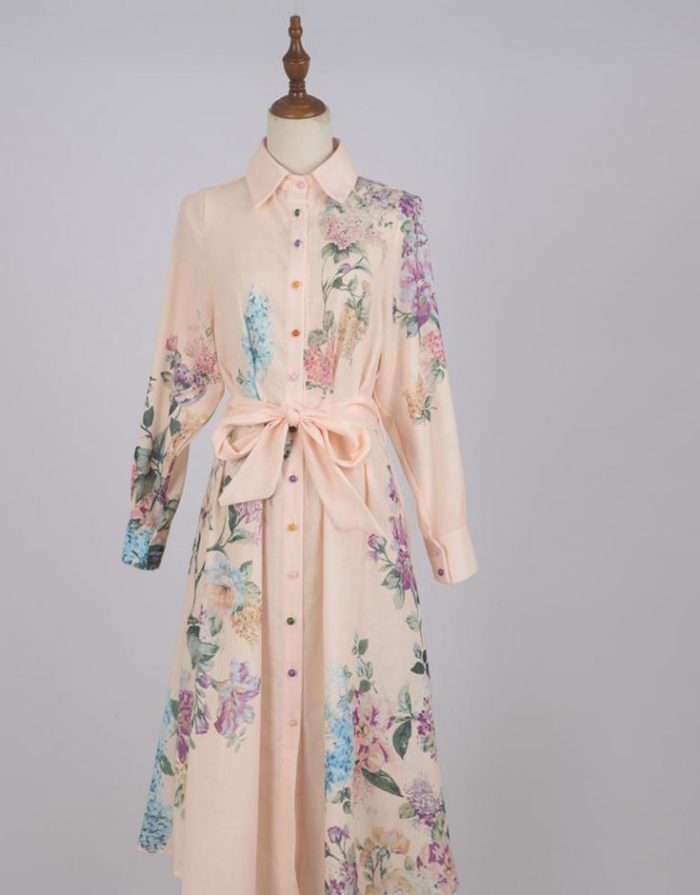 New Fashion Summer Linen Shirt Dress Casual Retro Casual Chic New Style Ladies Chic Dress-GZYYKJ037