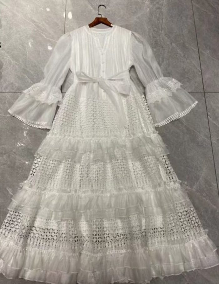 Custom Ruffles Elegant Solid Patchwork Lace Dress Manufacturer-YY0018GZ