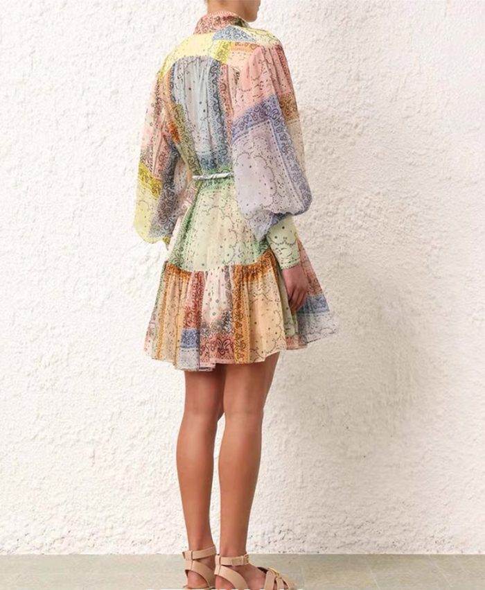 Casual beach vacation style printed women's large size loose long-sleeved inner short two-piece set-GZYYKJ011