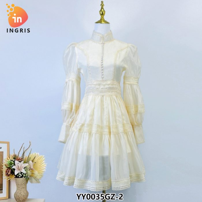 Lace Splicing Design Lantern Sleeve Dress-YY0035GZ