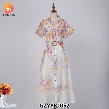New Fashion French Vintage Gowns Printed Lantern Sleeves Slim Long Dresses Spring-GZYYKJ052