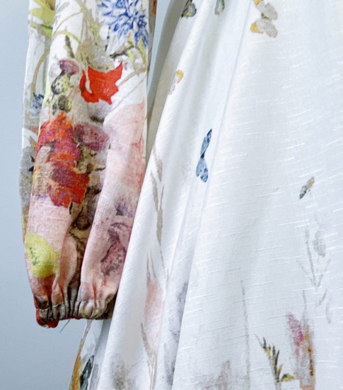 Spring Autumn Elegant Stand Collar Bubble Sleeve Single Breasted Printed Women Dress-YY0045.99GZ