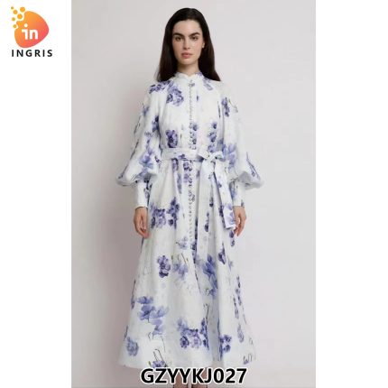 Summer New Style Meat to Lean Temperament a Line Shoulder Fold Print Lady Long Temperament Swing Dress-GZYYKJ027