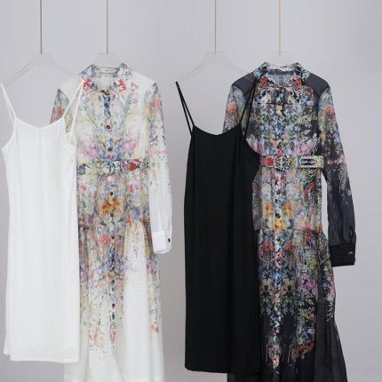 New Fashion Spring/Summer Women's Vacation Style Suit Collar Short Sleeve Large Swing Long Dress Printed Dress-YY0060GZ