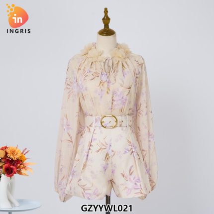Floral Lace-up slip V-neck Chiffon Casual Women Dresses Elegant Mini Chiffon Ruffle Dress for Women-GZYYWL021
