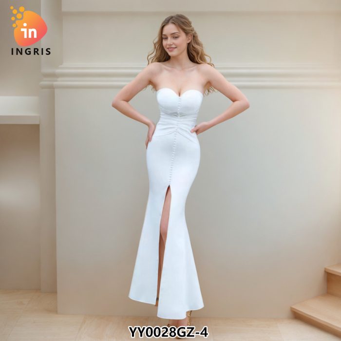 Latest Design Spring Summer V-neck One-Shoulder Slim Party Dress Gowns for Women Evening Dresses Ruched Split Prom Dress-YY0028GZ