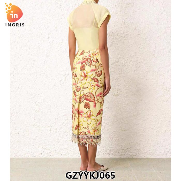 Light Luxury Retro Dress Women's Short Sleeve Printed A-line Medium Length Shirt Casual Dress Summer New-GZYYKJ065