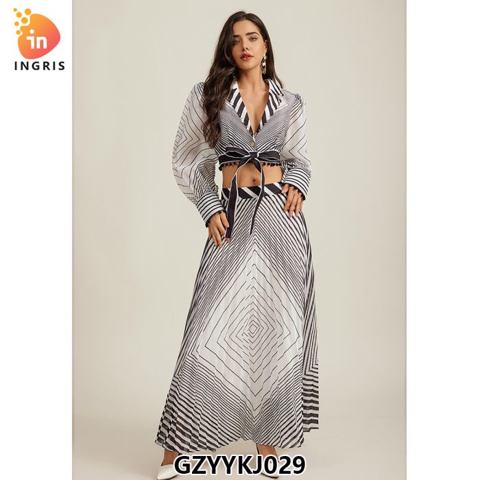 Women Long Sleeves Printed Midi Ladies Summer Elegant Vestido Casual Dress-GZYYKJ029