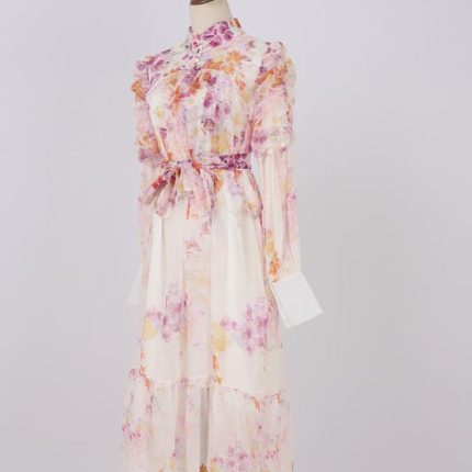 Spring Summer New Fashion Printed Tie Long Elegant Chiffon Dresses for Women-GZYYWL040