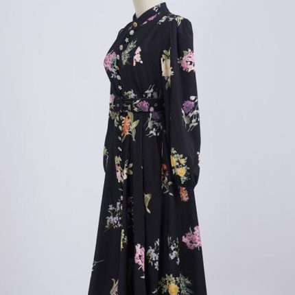 Wholesale Women's Clothing Spring New Lantern Sleeve Printed Single Breasted Dress-GZYYWL052