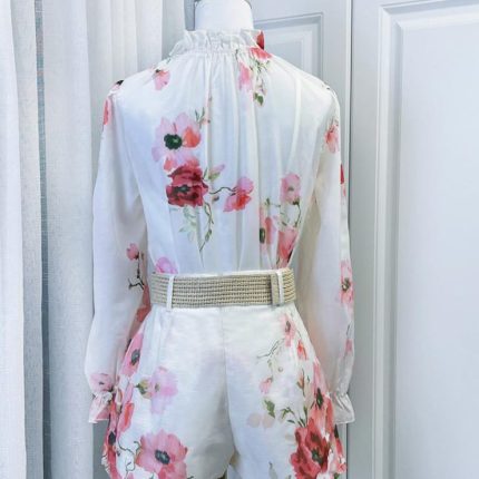 New Spring Vintage Elegant Stand up Neck Waist Wrap Print Large Hem Dress-GZYYWL057