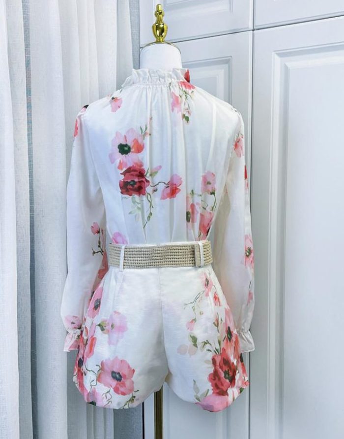 New Spring Vintage Elegant Stand up Neck Waist Wrap Print Large Hem Dress-GZYYWL057
