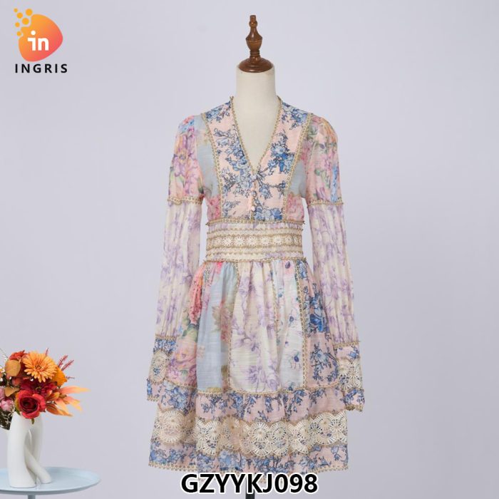 Floral Shirt Top + Lace Stitching High Waist Short Skirt Set-GZYYKJ098