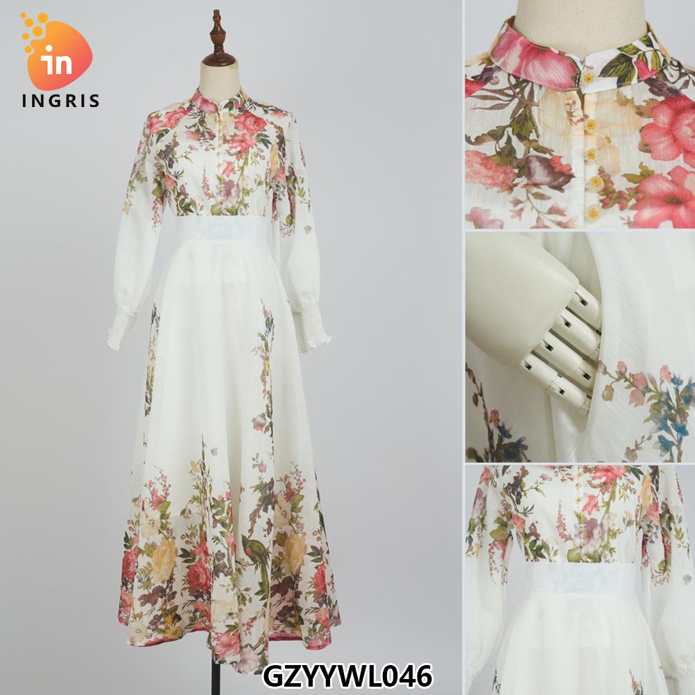 Crew Neck Floral Print Sashes Multi Color Casual Fashion Long Dress for Women-GZYYWL046