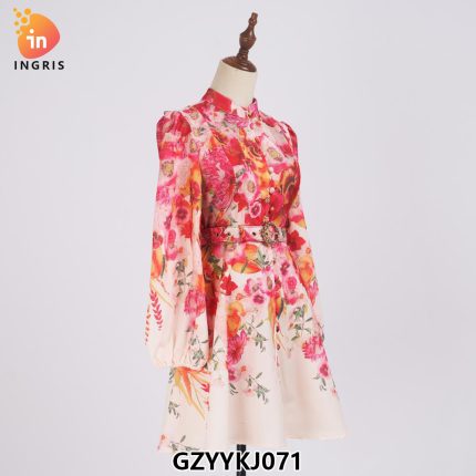 Boutique Wholesale Spring Elegance Lantern Long Sleeved Standing Neck Waist Waist Slimming A-line Printed Women's Dress-GZYYKJ071