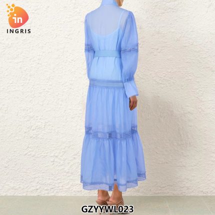 Lace Patchwork Lantern Sleeves Spring and Autumn French Long Sleeve Loose Ruffle Dress for Women-GZYYWL023