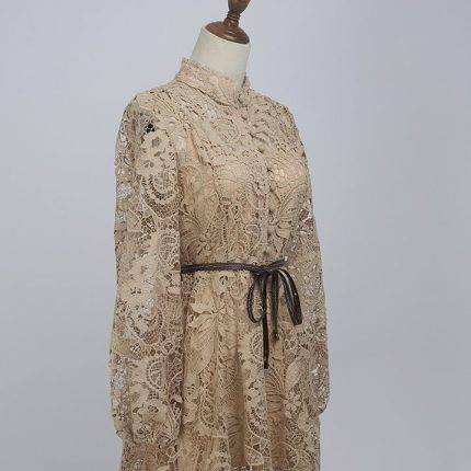 New Fashion Hook Flower Hollowed Out Water-soluble Lace for a Slimming and Stylish Dress With Belt