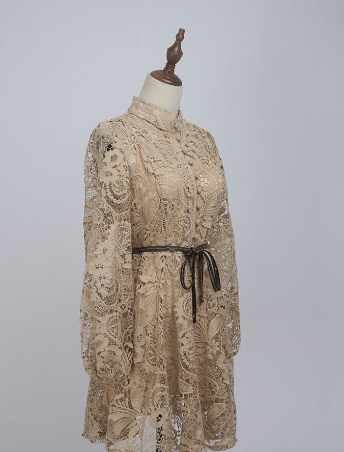 New Fashion Hook Flower Hollowed Out Water-soluble Lace for a Slimming and Stylish Dress With Belt