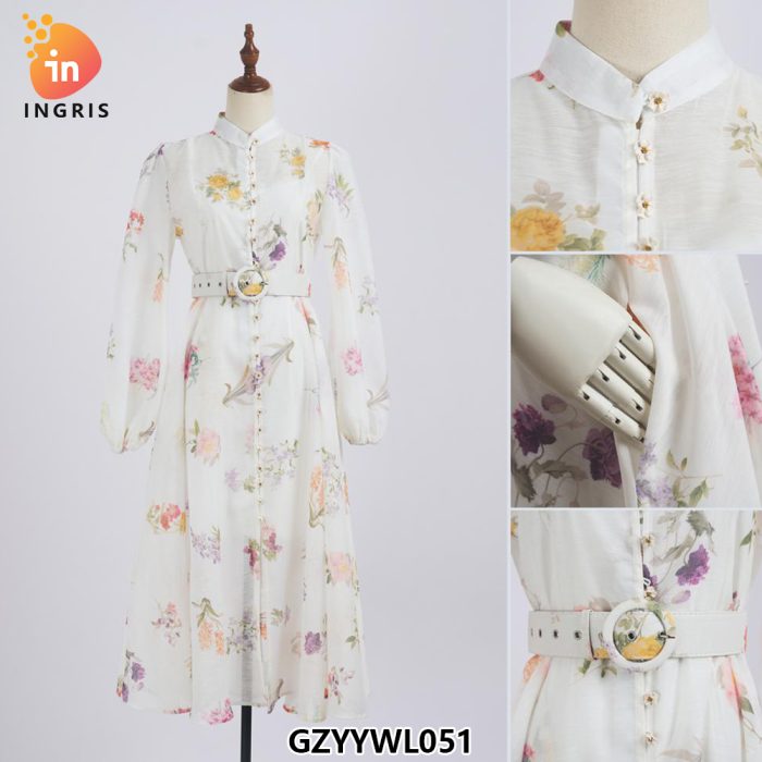 New Design Floral Dress Fishbone Skinny Printed Long Dresses for Women-GZYYWL051